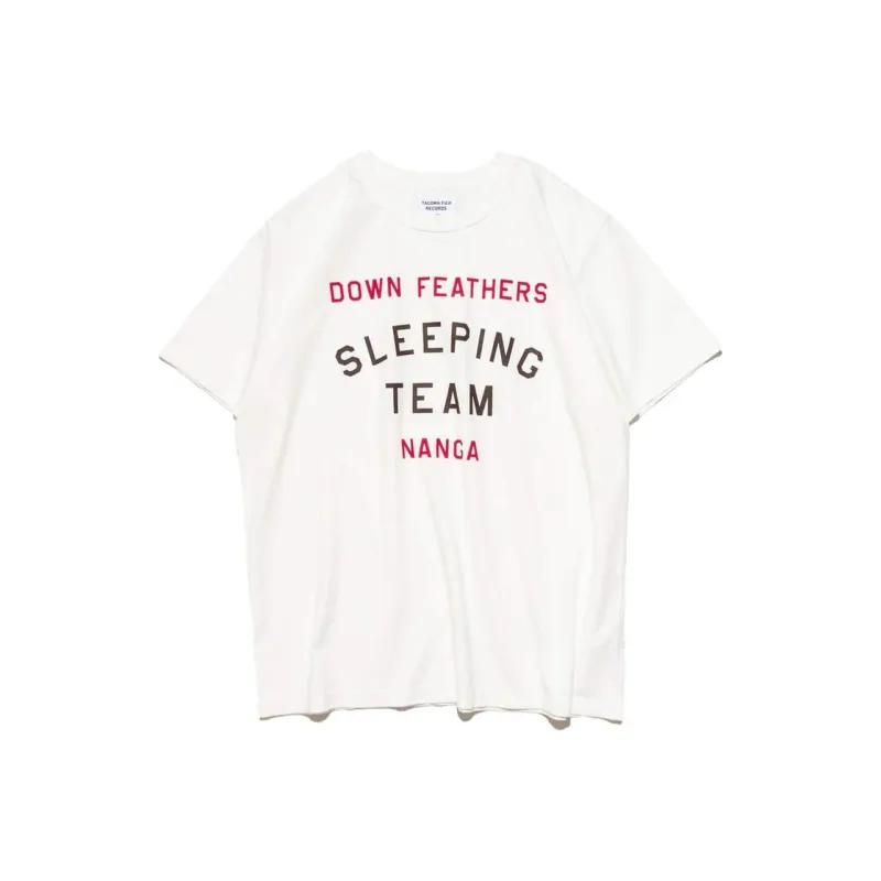 NANGA TACOMA FUJI RECORDS Collaboration DOWN FEATHERS SLEEPING TEAM LOGO TEE T Shirt Men's White-0