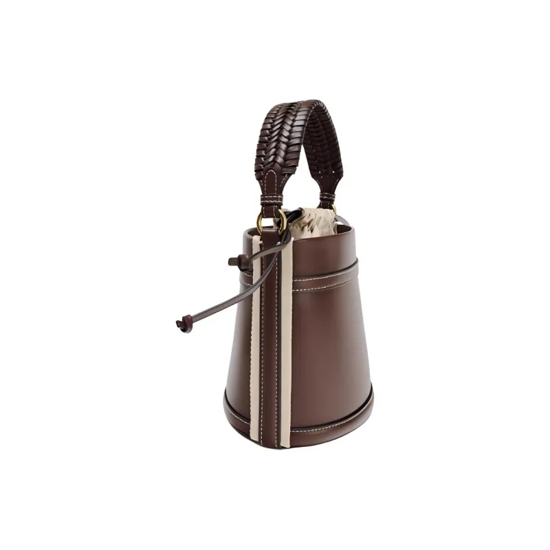 ZARA Polyurethane Bucket Bag, One Shoulder Handbag Small Size Women's Brown-3
