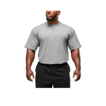 GYMSHARK Power T Shirt Men's Charcoal Gray Core Heather Gray/Red