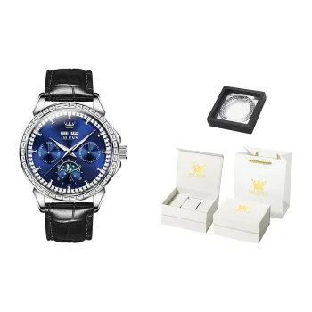 OLEVS Mechanical Movement Leather Watch Bands Watch Men's Watches Blue Dial