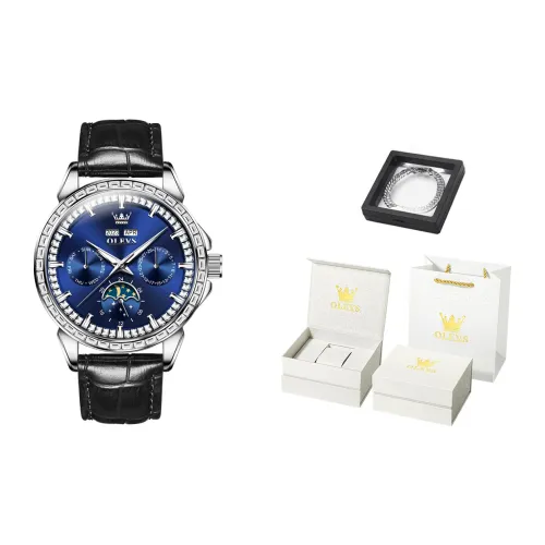 OLEVS Mechanical Movement Leather Watch Bands Watch Men's Watches Blue Dial