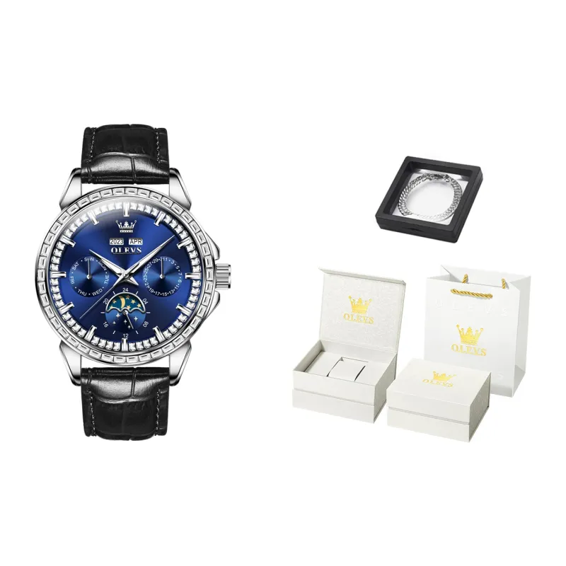 OLEVS Mechanical Movement Leather Watch Bands Watch Men's Watches Blue Dial-6
