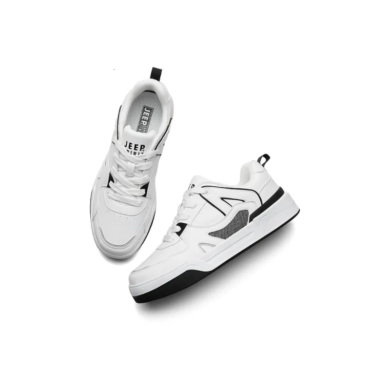 JEEP SPIRIT Slip-Resistant Lightweight Height Increasing Low-Top Skateboard Shoes Men's Polar White-4