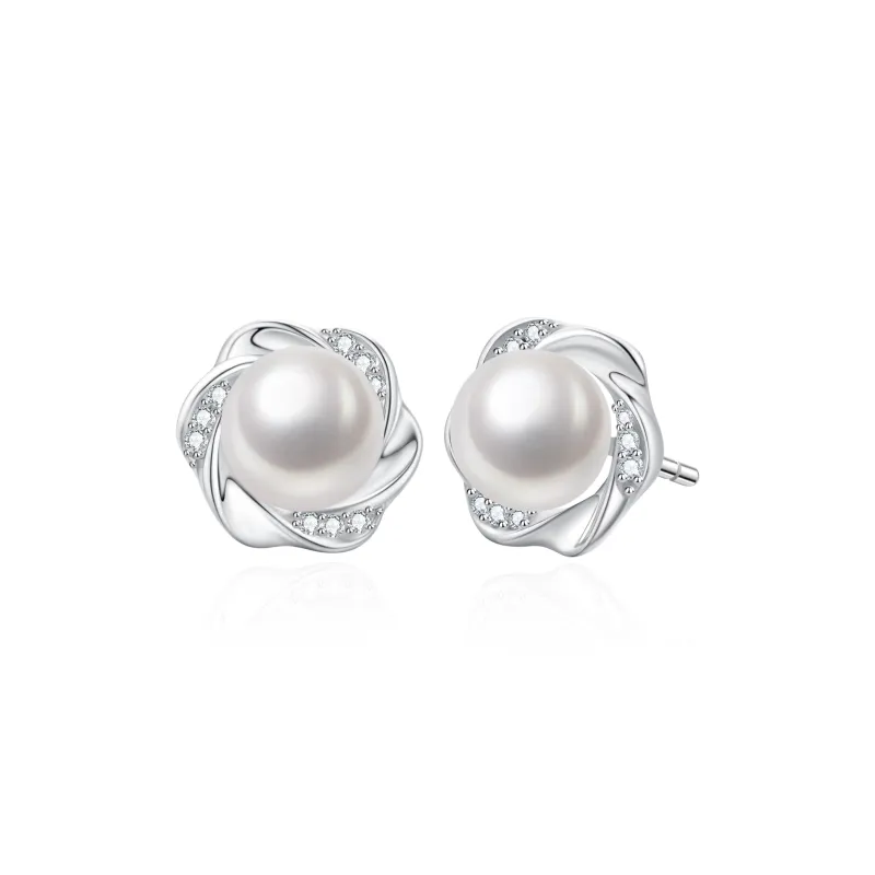 Lao Feng Xiang Pearl Stud Earrings Women's-0