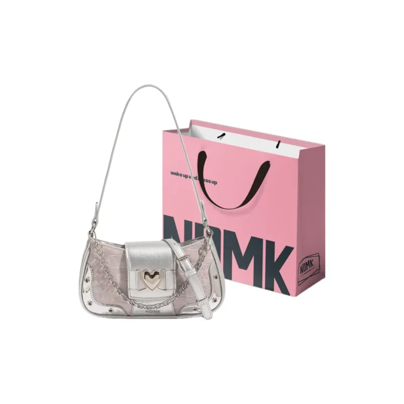 NOMK PU Shoulder Bag Crossbody Bag Women's Classic Black/Dusty Pink-3