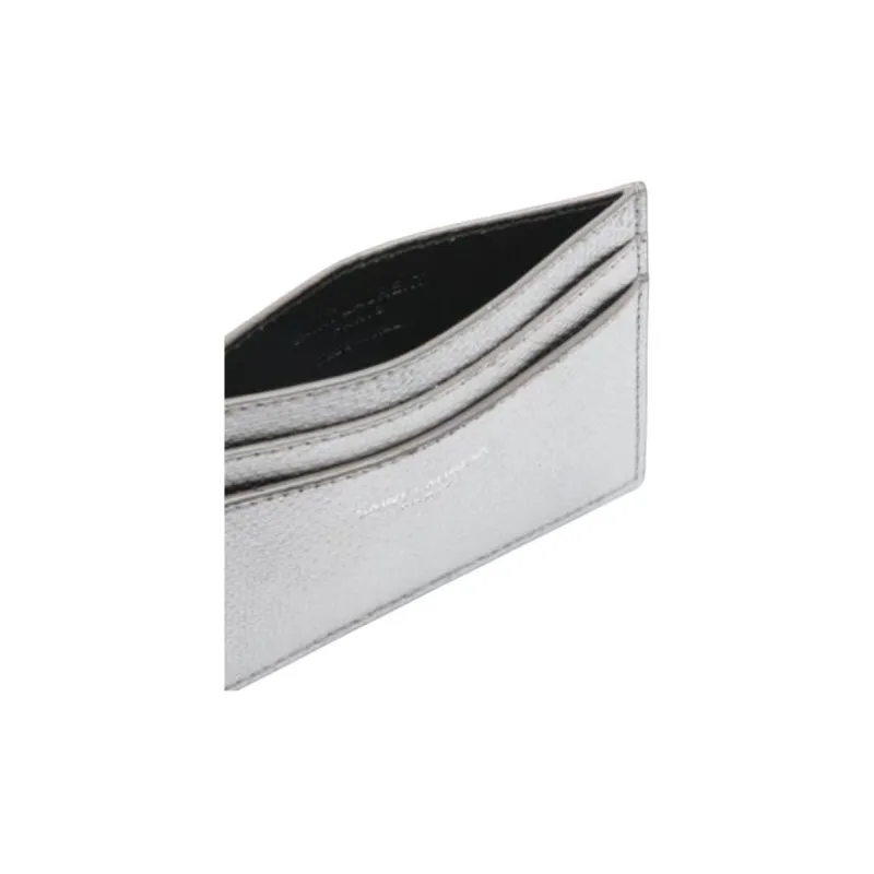 SAINT LAURENT Calfskin Card Holder Men's Silver-4