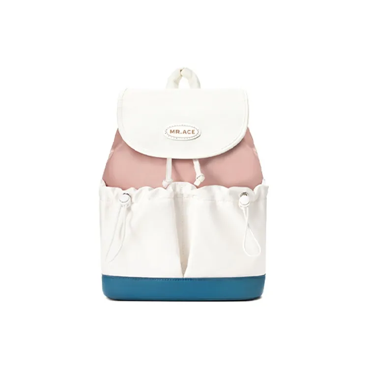 MR.ACE HOMME Nylon Fabric Backpack Small Size Unisex Cream White/Light Gray Green/Dusty Pink-8