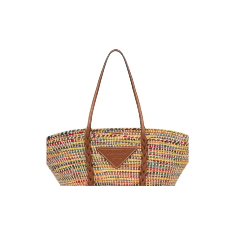 PRADA Straw And Wicker With Leather Tote Bag Shopping Bag Shoulder Bag Handbag Women's Multicolor-3