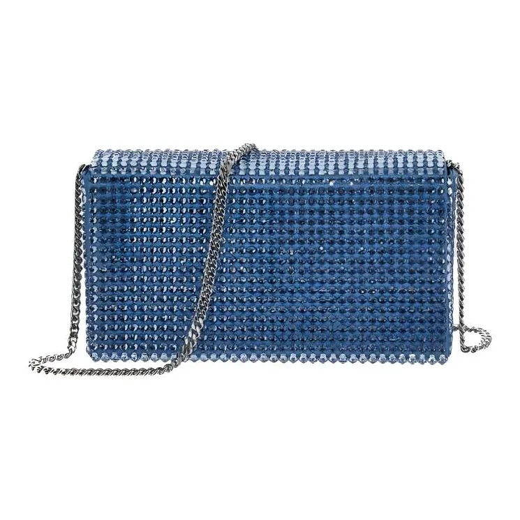 AMINA MUADDI Crystal Accented Satin One Shoulder Crossbody Clutches Extra Mini Women's Blue-3