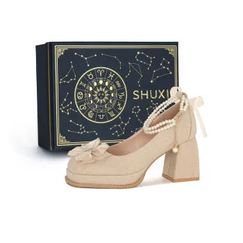 SHUXI Chunky Heel High Heels 8.5cm Women's Apricot