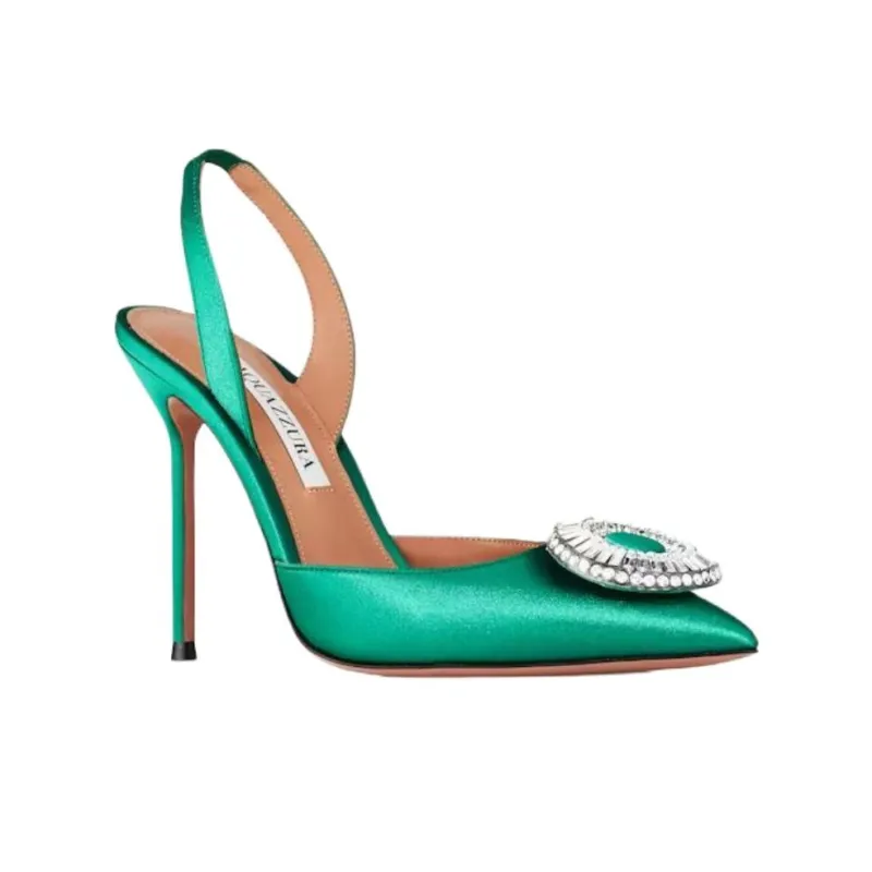 AQUAZZURA Crystal Hoop Slim Heel High Heels 10.5cm Women's Green-2