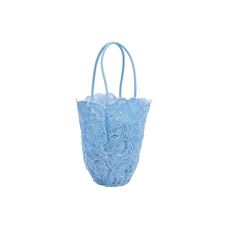 URBAN REVIVO Fabric Bucket Bag Handbag Medium Size Women's Sky Blue/Raw White-1