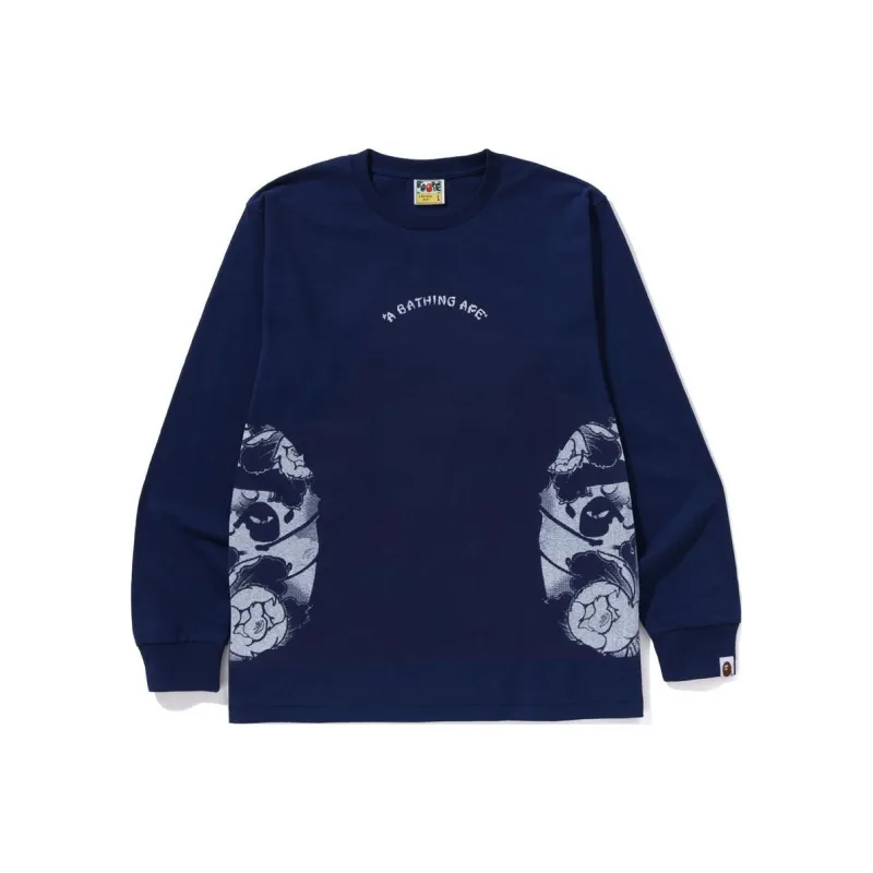 Bape A BATHING APE Japanese Tattoo Side Big Ape Head Long Sleeve Tee-0