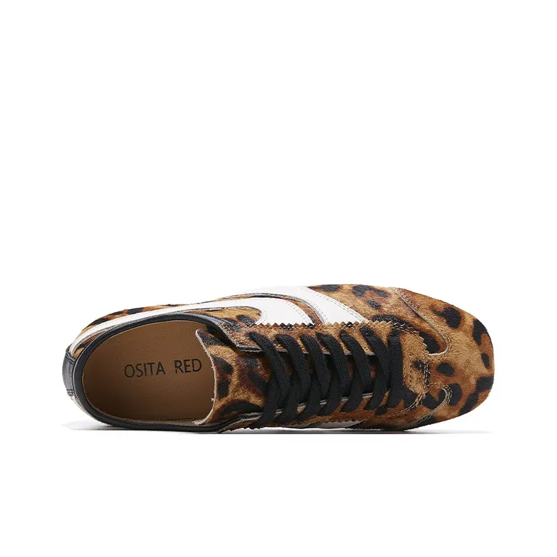 OSITA RED Slip Resistant Lightweight Breathable Low Top Casual Shoes Women's Leopard Print-3