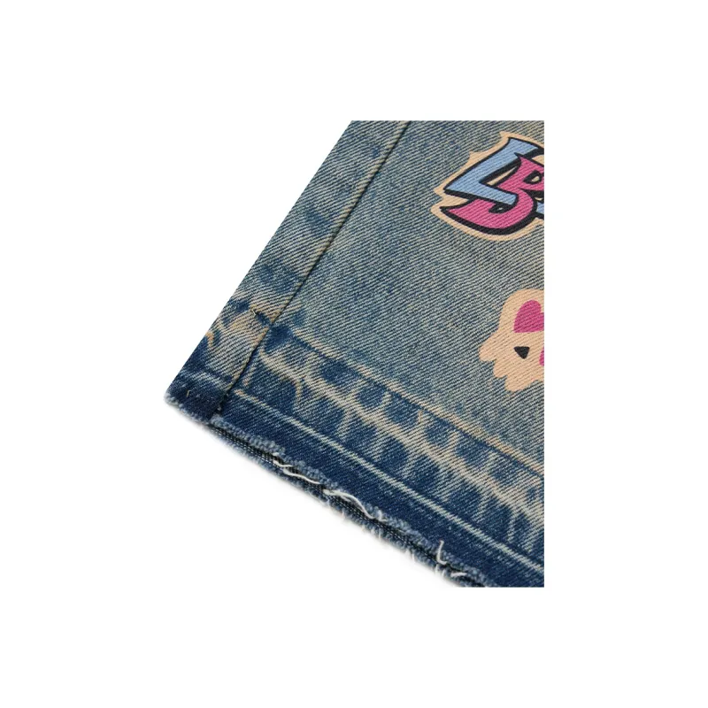 LALABOBO Denim Shorts Women's Medium Blue White-3