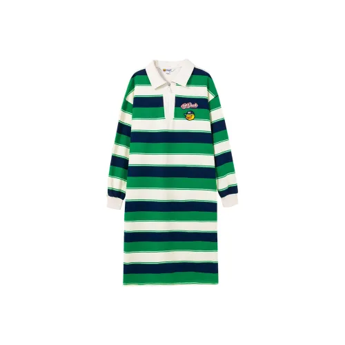 B.Duck Long Sleeved Dresses Women's Green White Stripes