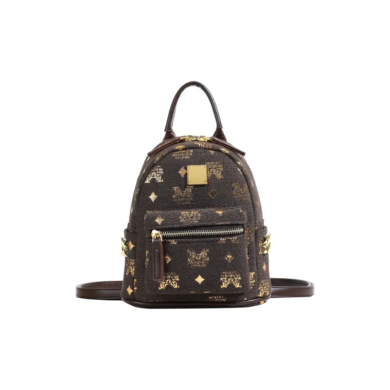 Yalu PU Backpack Regular Women's White/Black/Coffee-16
