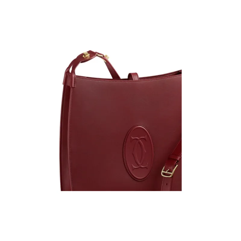 CARTIER Calfskin Hobo Bag Shoulder Bag Crossbody Bag Medium Size Women's Burgundy-3