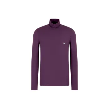EMPORIO ARMANI Logo Embroidery Collar Slim Fit Long Sleeved Polo Shirt T Shirt Men's Dark Reddish Purple