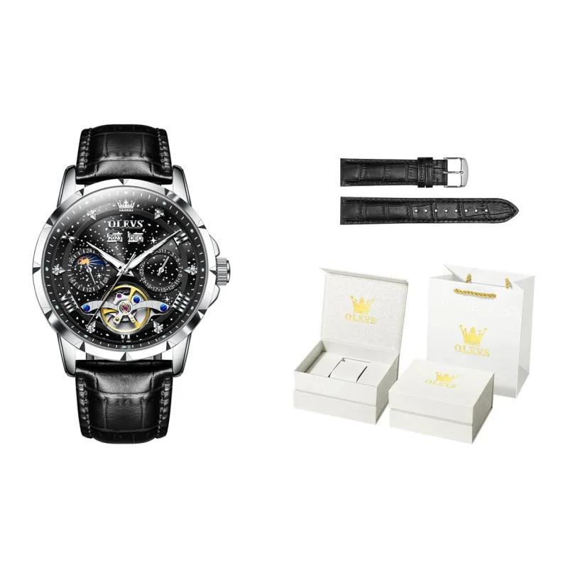 OLEVS Automatic Mechanical Movement Stainless Steel Watchband Watch Men's Watches Black Dial-34