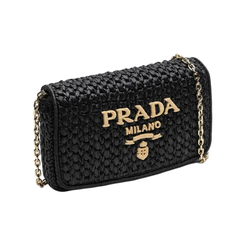 PRADA Raffia Crossbody Bag, Shoulder Bag Women's Black-1