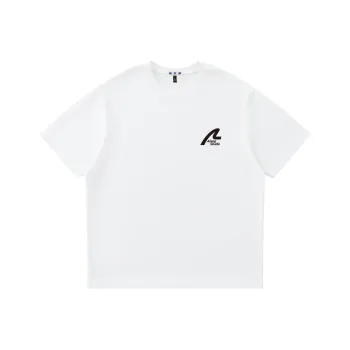 ALang Studio Versatile Casual Loose Fit Off The Shoulder 100% Cotton Pullover Crew Neck Short Sleeved T Shirts Unisex