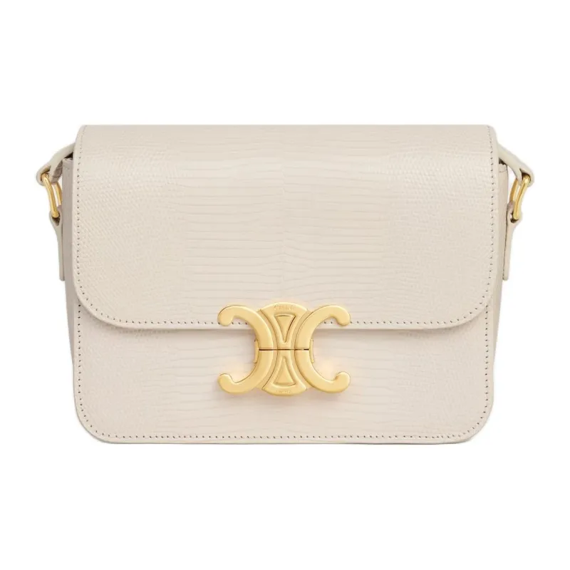 CELINE Triomphe Lambskin Crossbody Bag, Shoulder Bag Women's White-0