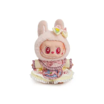 Modified Baby POP MART LABUBU THEMONSTERS Pink Princess Hang Tag Box Labubu Vinyl Sitting Party Height 15cm