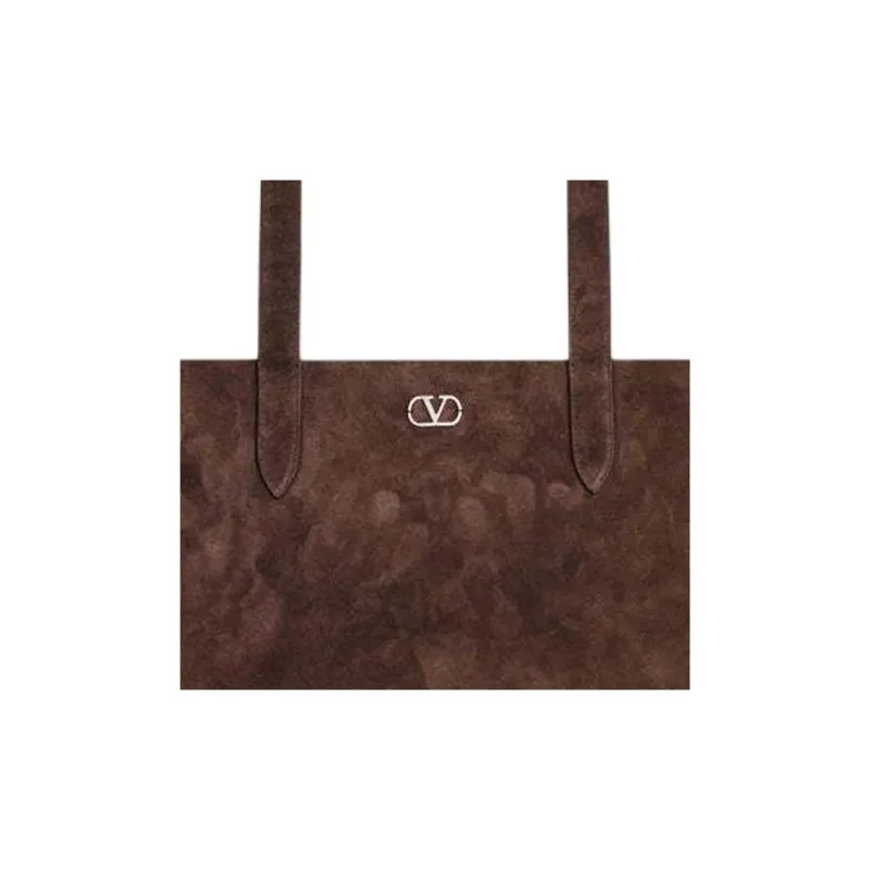 Valentino Suede Tote Bag Shopping Bag Handbag Shoulder Bag Large Size Men's Brown-4