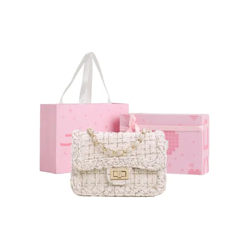 JACD Tweed Fabric Chanel Inspired Small Square Bag Shoulder Bag Crossbody Bag Small Size Women's Pink Plaid