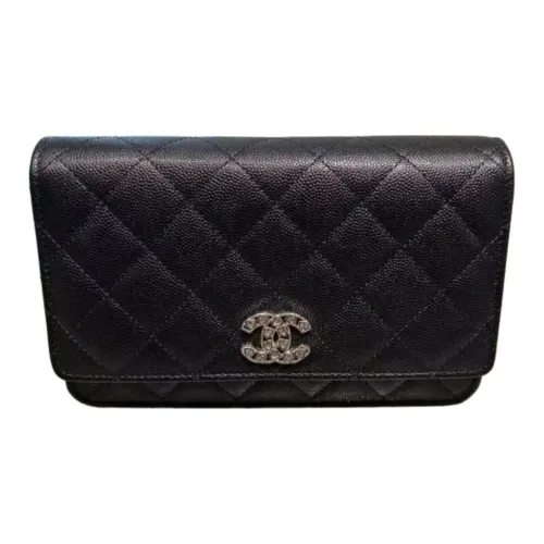CHANEL WOC Litchi Cow Leather Wallet On Chain, Crossbody Bag, Shoulder Bag Women's Black