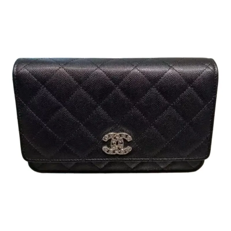 CHANEL WOC Litchi Cow Leather Wallet On Chain, Crossbody Bag, Shoulder Bag Women's Black-0