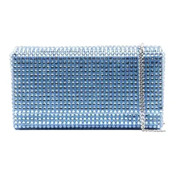 AMINA MUADDI Crystal Accented Satin One Shoulder Crossbody Clutches Extra Mini Women's Blue