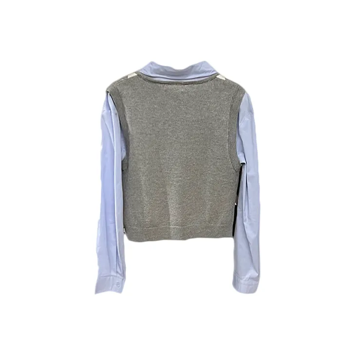 MTHE Knitwear Women's Blue Shirt+Gray Vest-1
