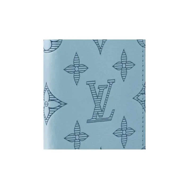 LOUIS VUITTON Embossed Calfskin Card Holder Regular Men's Sky Blue-4