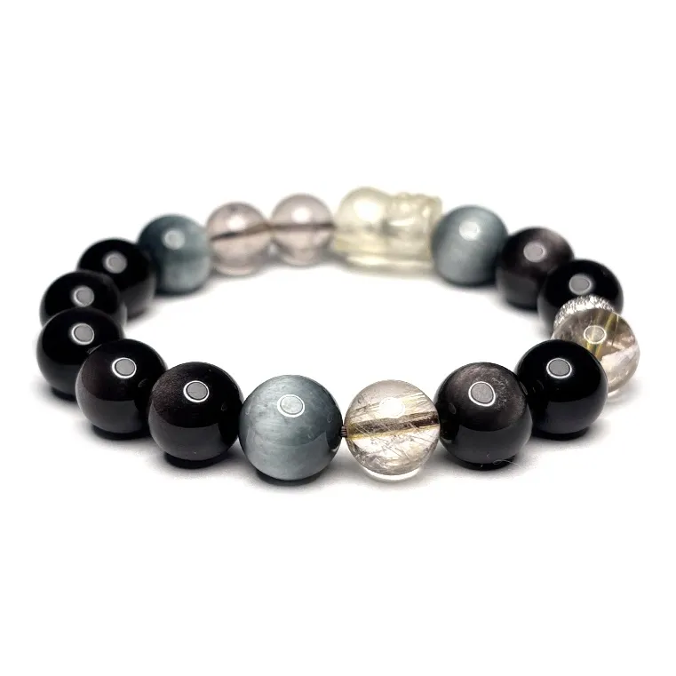 MOUNTAINS AND MANS Obsidian New Chinese Style Good Luck Beaded Bracelet Unisex-2