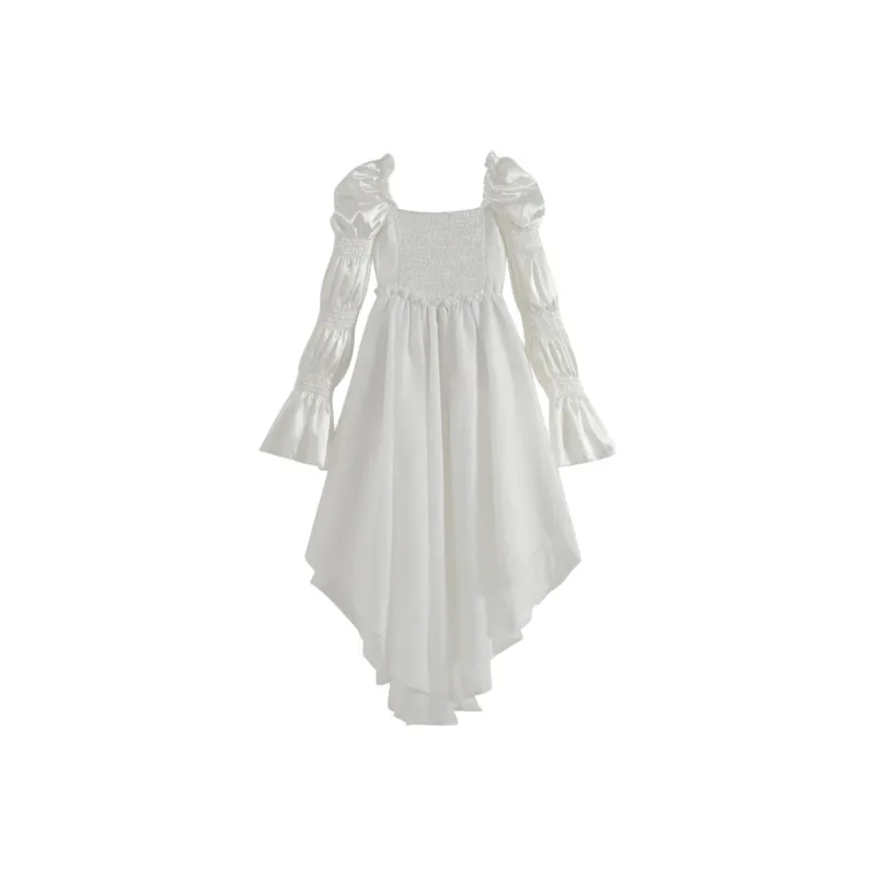 Qiuerle Long Sleeved Dresses Women's White-1