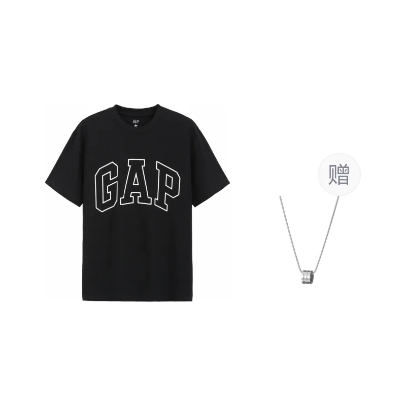 GAP T-Shirts Unisex Black+Necklace-0