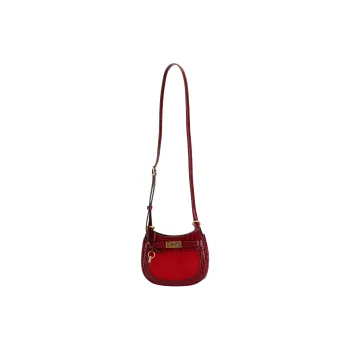 TORY BURCH Lee Radziwill Leather Suede Bonded Saddle Bag Crossbody Shoulder Bag Women's Deep Red