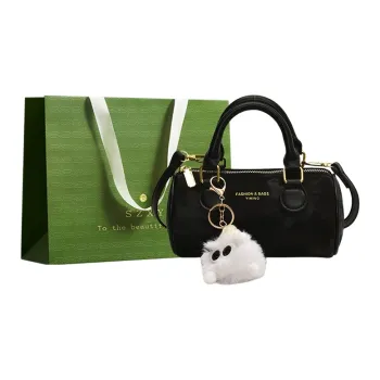 Three Ducklings PU Cylinder Bag Crossbody Handbag Women's Black/Silver/Dark Brown/Pink/Ecru