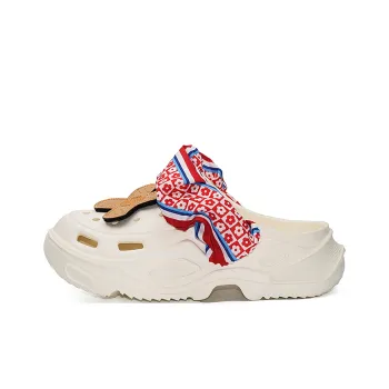 OUBT Cross Bandage, Niche Design Floral Fabric Clogs Unisex Ecru