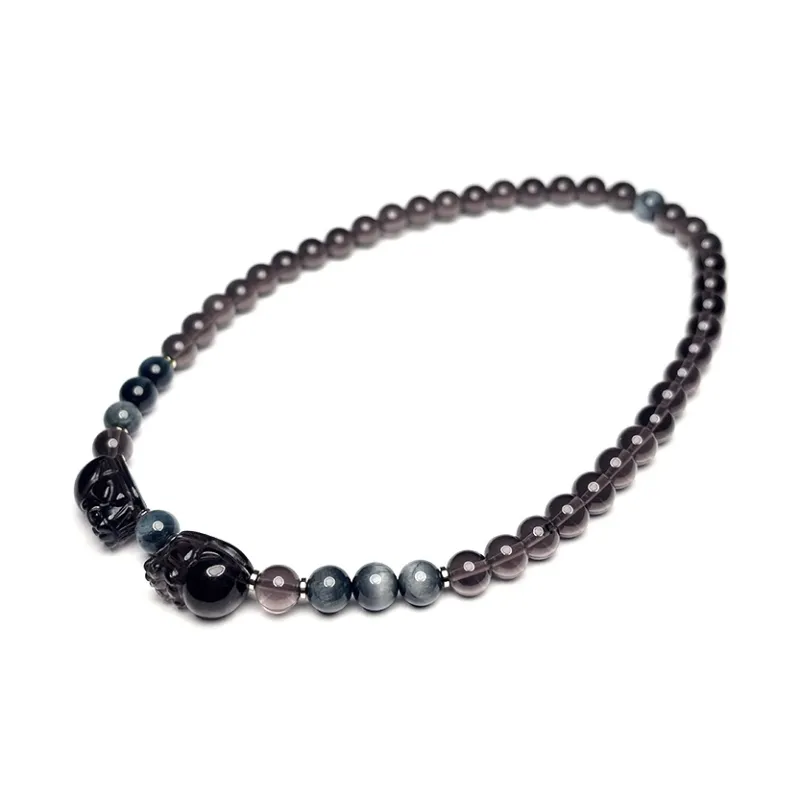 MOUNTAINS AND MANS Obsidian New Chinese Style Stackable Good Luck Beaded Bracelet Unisex-4