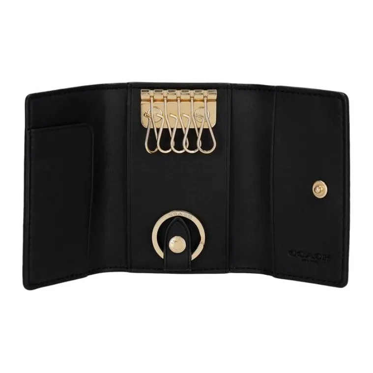 COACH Leather Key Pouch Mini Women's Black-3