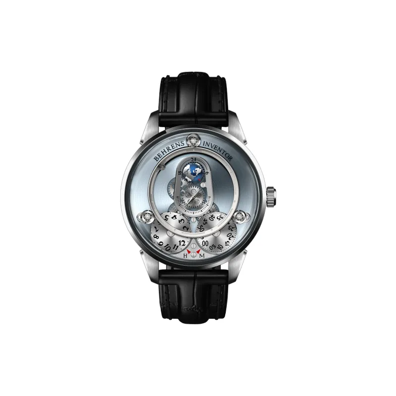 BEHRENS Creative Home Collection Automatic Mechanical Movement Genuine Leather Strap Watch Unisex Blue Dial-0
