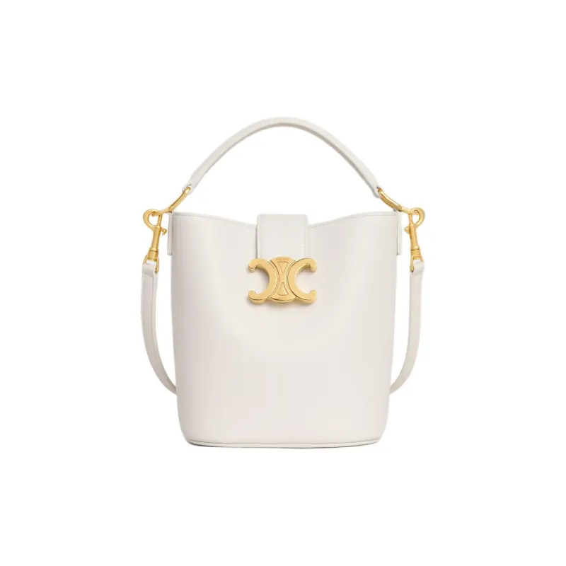 CELINE Calfskin Bucket Bag, One Shoulder Handbag Mini Women's Beige-0