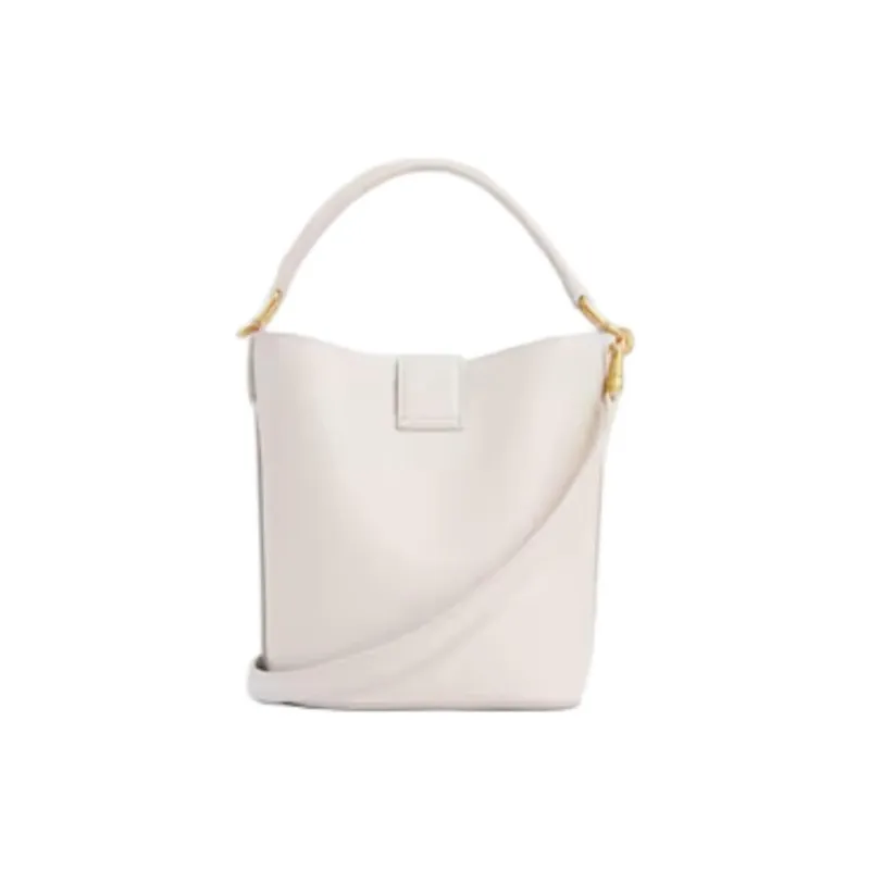 CELINE Cow Leather Bucket Bag Handbag Trumpets Women's White-2