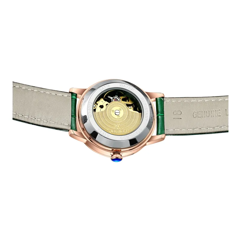 WSK Automatic Mechanical Movement Cowhide Strap Watch Women's Watch Green Dial-7