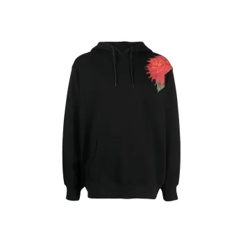 Yohji Yamamoto Floral Printed Drawstring Hoodie