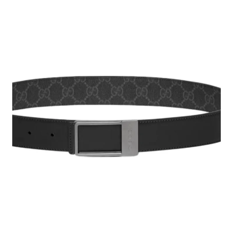 GUCCI Canvas Leather Belts Men's Black  -2