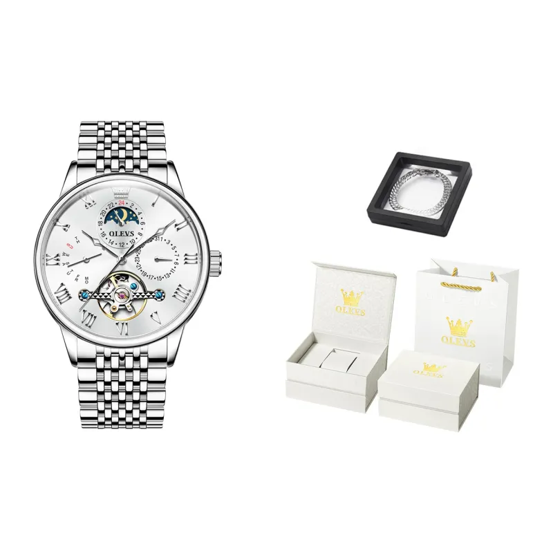 OLEVS Wisdom Series Mechanical Movement Watch Men's Watches White Dial-2